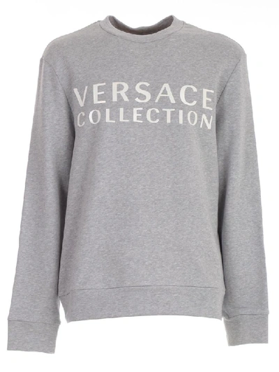 Versace Logo Cotton Sweatshirt In Grey