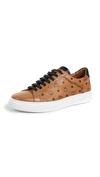 Mcm Logo Print Low Top Sneakers In Camel