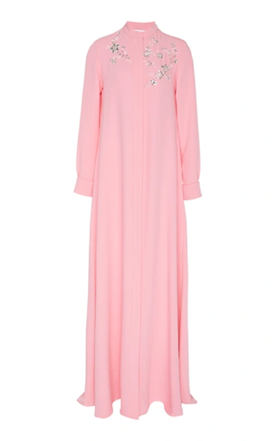 Carolina Herrera Moda Exclusive Full Sleeve Embroidered Silk Caftan In Pink