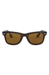 Ray Ban New Wayfarer 50mm Small Polarized Rectangular Sunglasses In Dark Tortoise/ Brown Solid