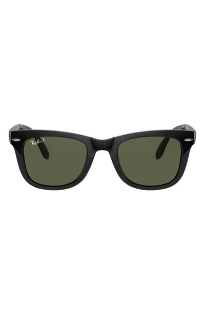 Ray Ban 50mm Wayfarer Polarized Folding Sunglasses In Black/ Green Solid