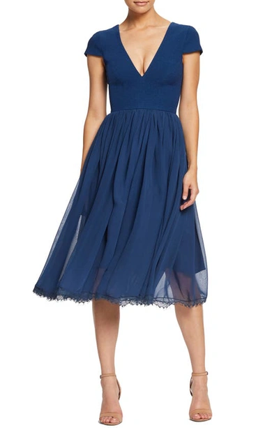 Dress The Population Corey Chiffon Fit & Flare Cocktail Dress In Pacific