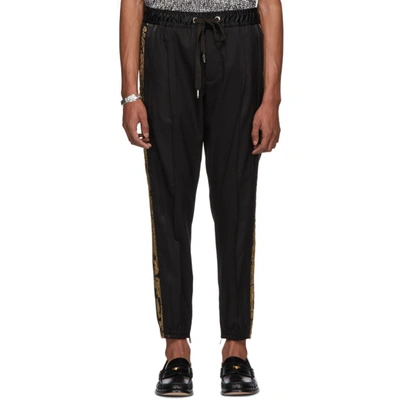 Dolce & Gabbana Dolce And Gabbana Black And Gold Embroidered Drawstring Trousers In N0000 Black