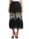 AMEN Embroidered Floral Lace Midi Skirt
