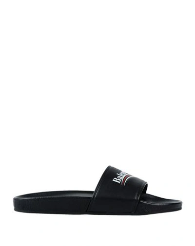 Balenciaga Leather Campaign Logo Slides In Black
