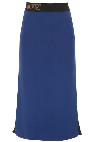 Fendi Pencil Skirt With Pleated Side In Blue,black