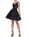 Mac Duggal Sleeveless V-neck Fit-and-flare Dress W/ Dramatic Skirt In Noir Sequins