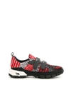 Prada Crossection Knit Black And Red Sneakers In Nero Scarlatto (red)