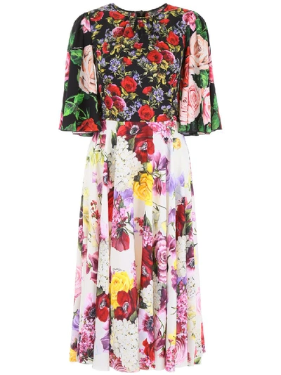 Dolce & Gabbana Pleated Floral Dress In Fiorellini Fdo Nero