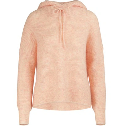 Ganni Ribbed Wool-blend Hooded Top In Pink