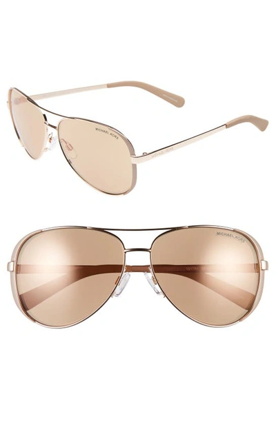 Michael Kors Collection 59mm Aviator Sunglasses In Rose Gold/ Gold Flash