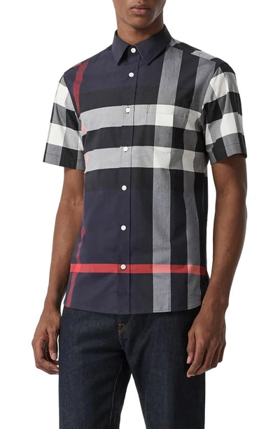 Burberry Windsor Slim Fit Plaid Shirt In Navy