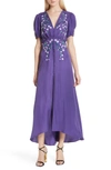 Saloni Lea Floral Embroidered Silk Crepe Dress In Dark Purple/ Embellishment