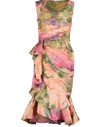 MARCHESA Peplum Cascade Cocktail Dress