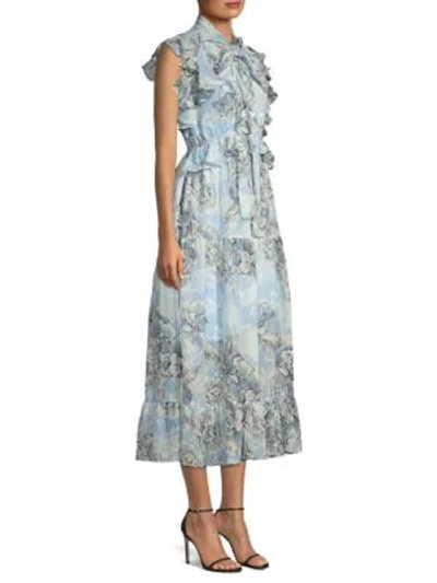 Robert Rodriguez Clara Ruffle Cotton & Silk Midi Dress In Blue Floral