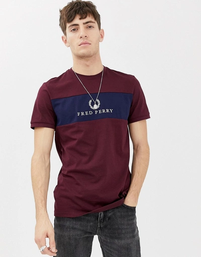 Fred Perry Sports Authentic Embroidered Panel T-shirt In Burgundy - Red |  ModeSens
