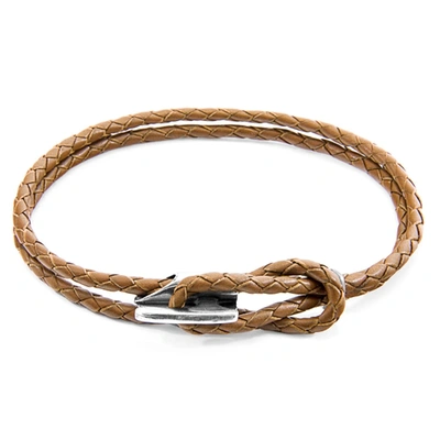 Anchor & Crew Light Brown Padstow Silver And Braided Leather Bracelet