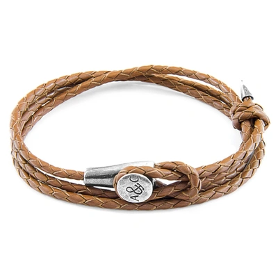 Anchor & Crew Light Brown Dundee Silver And Braided Leather Bracelet In &