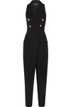 Balmain Button-embellished Stretch-knit Jumpsuit In Black