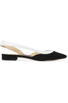 ALEXANDRE BIRMAN WAVEE LEATHER-TRIMMED SUEDE SLINGBACK POINT-TOE FLATS