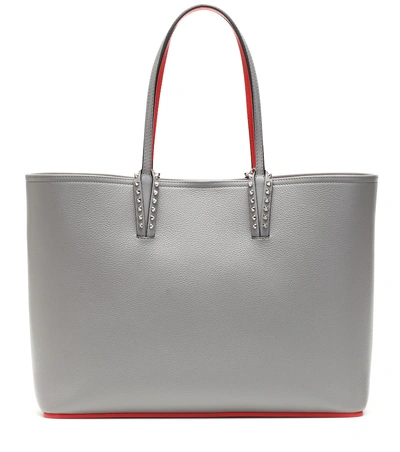 Christian Louboutin Cabata Spike-embellished Leather Tote In Grey