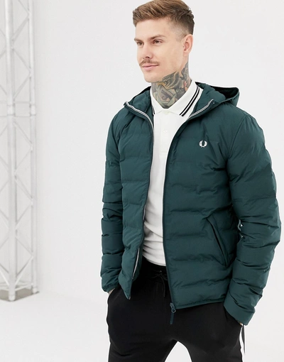 Fred perry hooded puffer jacket in green hotsell