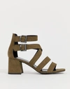 New Look Multi Strap Low Block Sandal In Khaki-green In Green