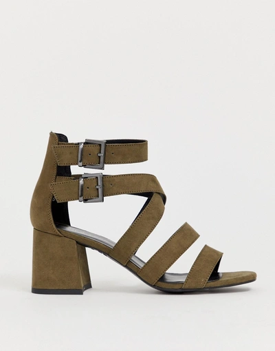 New Look Multi Strap Low Block Sandal In Khaki-green