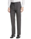 Emporio Armani Basic Flat-front Wool Trousers In Gray