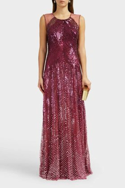 Jenny Packham Sequin Sleeveless Gown In Purple