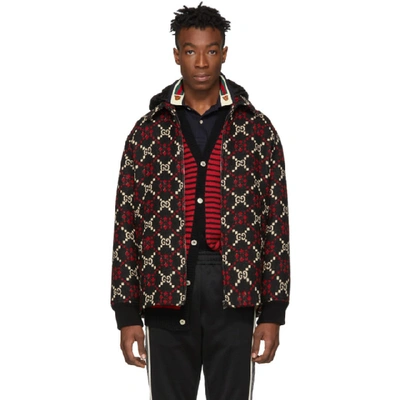 Gucci Red & Black Wool Macro Gg Diamond Jacket In Multicolor
