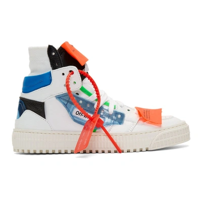 Off-white Off-court Logo-embellished Canvas And Leather High-top Sneakers In Blue
