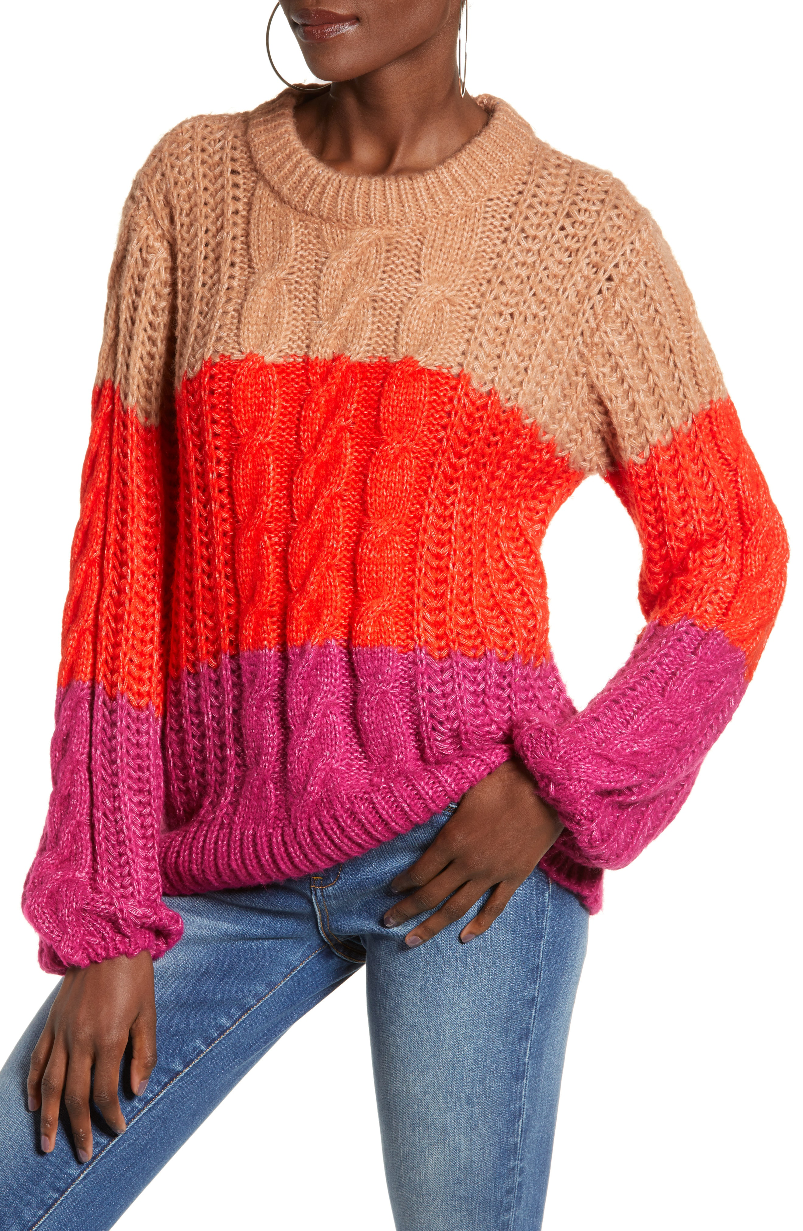 Vero Moda Becca Color-block Chunky Cable Sweater In Cafe Au Lait | ModeSens