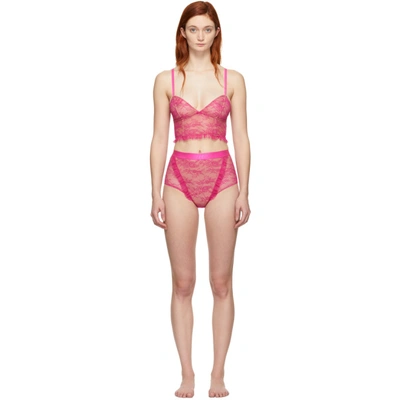 Off-white Logo Underwire Lace Lingerie Ensemble In Fuchsia