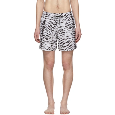Amiri Wide-leg Mid-length Printed Swim Shorts In Blw Blk/wht