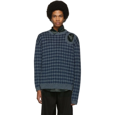 Raf Simons Jacquard Cut-out Sweater In Blue