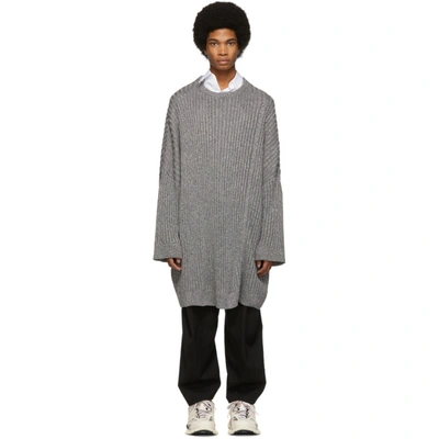 Raf Simons Oversized Cut-out Ribbed-knit Jumper In Grey