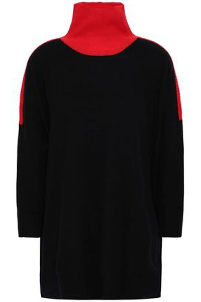 Amanda Wakeley Woman Two-tone Cashmere And Wool-blend Turtleneck Jumper Black
