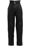 BALMAIN WOMAN QUILTED LEATHER WIDE-LEG trousers BLACK,AU 2507222119096487