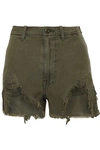 R13 R13 WOMAN DISTRESSED COTTON-CANVAS SHORTS ARMY GREEN,3074457345619833718