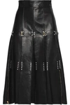 ALEXANDER MCQUEEN WOMAN EMBELLISHED PLEATED LEATHER SKIRT BLACK,GB 1392478391258