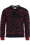 RED VALENTINO REDVALENTINO WOMAN POINT D'ESPRIT-TRIMMED JACQUARD-KNIT TOP BLACK,3074457345619969154