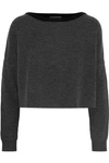 TART COLLECTIONS TART COLLECTIONS WOMAN CROPPED RIBBED MÉLANGE MERINO WOOL SWEATER DARK GRAY,3074457345619976681