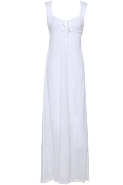 Bodas Woman Bow-detailed Shirred Cotton-jersey Nightdress White