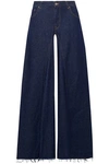 MM6 MAISON MARGIELA WOMAN FRAYED HIGH-RISE WIDE-LEG JEANS DARK DENIM,AU 6200568457316112