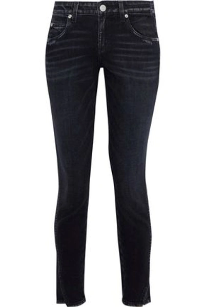 Amo Woman Twist Cropped Distressed Mid-rise Skinny Jeans Black