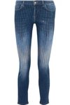 VERSACE VERSACE COLLECTION WOMAN CRYSTAL-EMBELLISHED LOW-RISE SKINNY JEANS MID DENIM,3074457345619763883