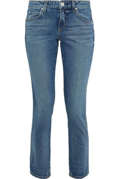 Amo Woman Cropped Distressed Faded Mid-rise Skinny Jeans Mid Denim