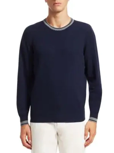 Brunello Cucinelli Crew Stripe Collar Sweater In Blue