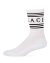 Versace White And Black Logo Stripe Intarsia Cotton Blend Socks In White